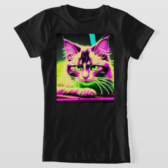 Camiseta Neon Cat Feline Fiesta Adolescente Chica Cumpleaño (Distribución)