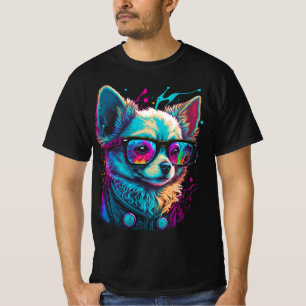 Camiseta Neon Chihuahua en gafas de sol Perro psicodélico d