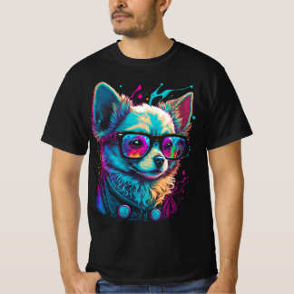 Camiseta Neon Chihuahua en gafas de sol Perro psicodélico d