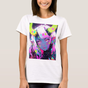 Camiseta Neon Colorful Kawaii Demon Anime Chica