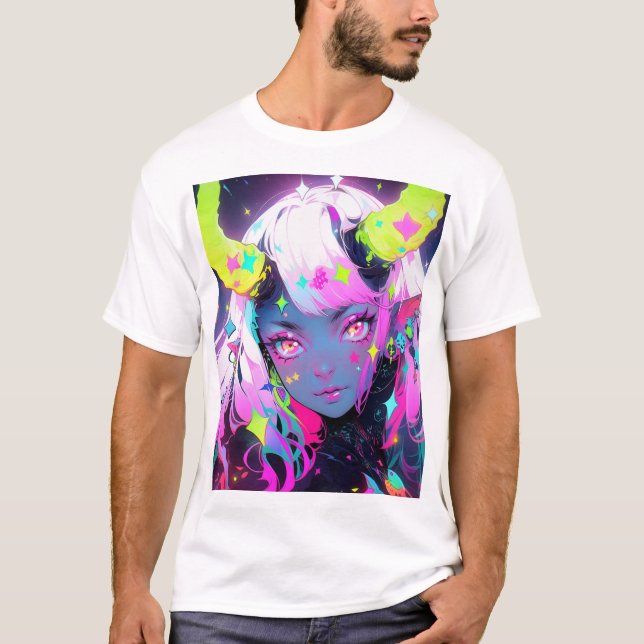 Camiseta Neon Colorful Kawaii Demon Anime Chica (Anverso)
