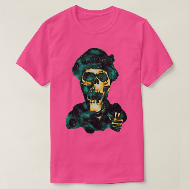 Camiseta neón cráneo resplandece en oscuro 4 (Diseño del anverso)