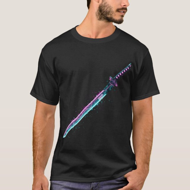 Camiseta ​Neon Cyber-Katana: Digital Blade Tech T-Shirt (Anverso)