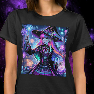 Camiseta Neon Cyberpunk Tech Witch - Diseño de arte futuris