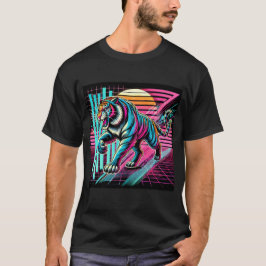 Camiseta Neon Cyberpunk Tiger Retro Estética Futurista
