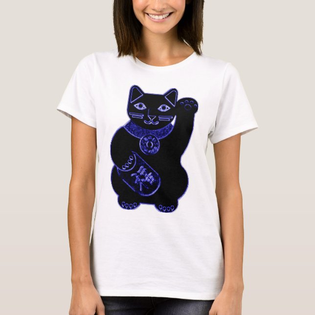 Camiseta neón del azul del neko del maneki (Anverso)