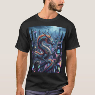 Camiseta Neon Dragon City – Futuristic Skyline with Mythica