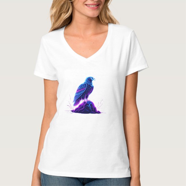 Camiseta Neon Eagle on Glowing Rock – Cyberpunk Style (Anverso)