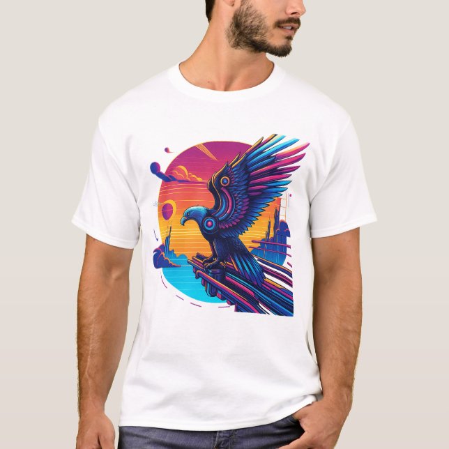 Camiseta Neon Eagle Synthwave Retro Sunset Cyber Art T-Shir (Anverso)