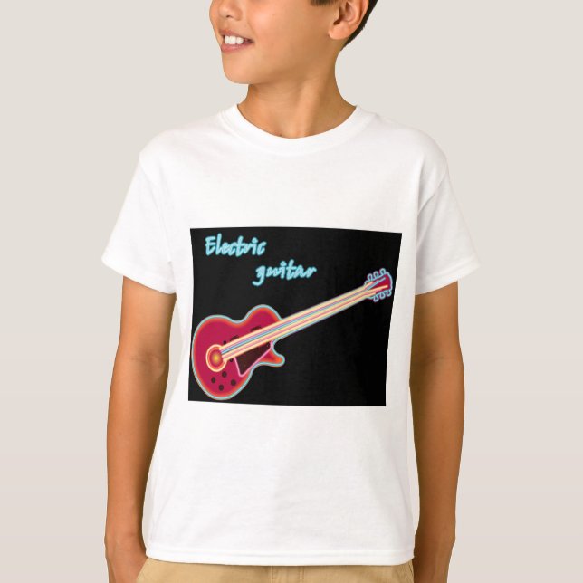 Camiseta Neon Electric Guitar Retro 80s Rock Music (Anverso)