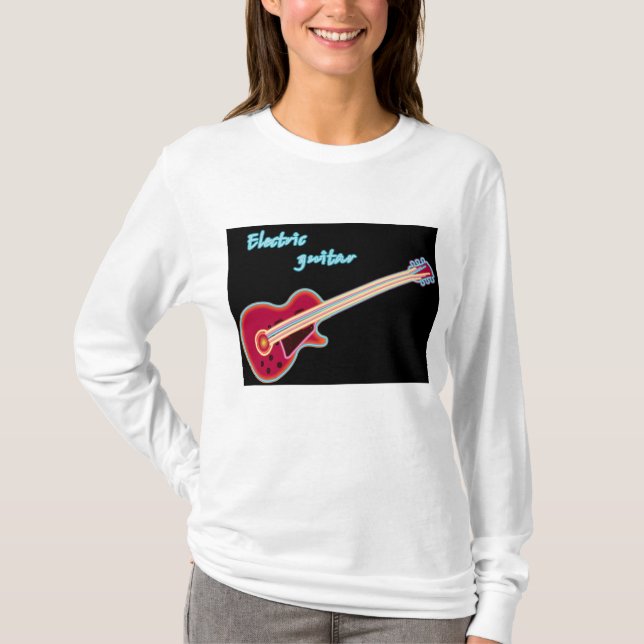 Camiseta Neon Electric Guitar Retro 80s Rock Music (Anverso)