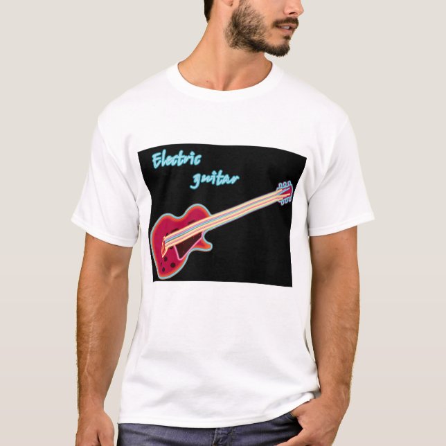 Camiseta Neon Electric Guitar Retro 80s Rock Music (Anverso)