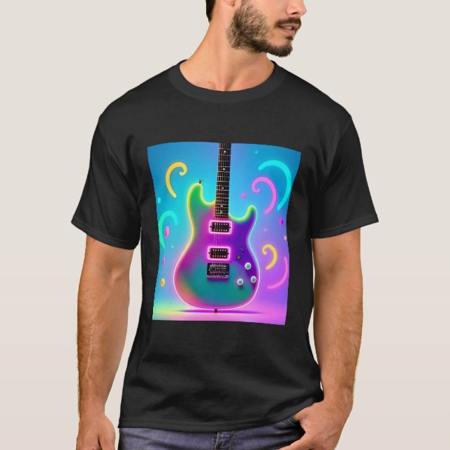 Camiseta Neon Electric Guitar - Retro Synthwave Music Art (Anverso)