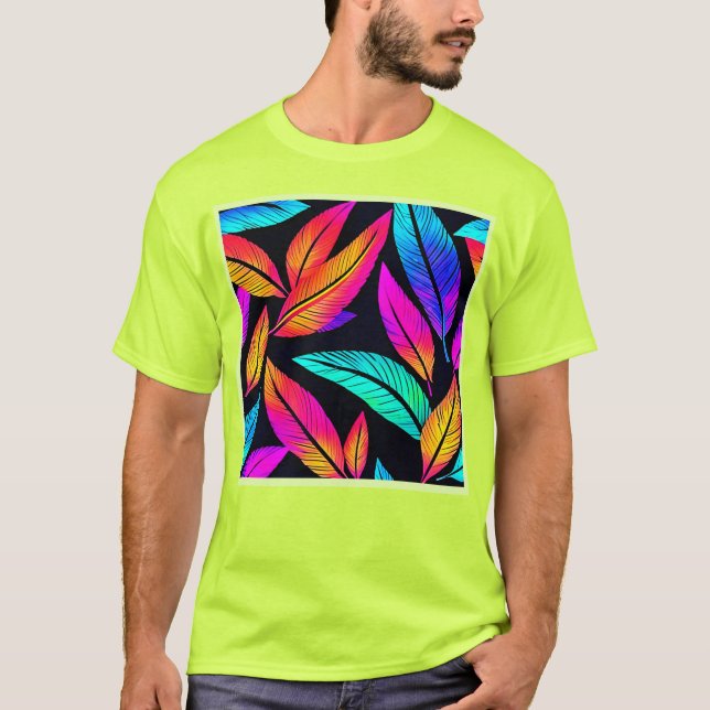 Camiseta Neon Feather Pattern Vibrant Art (Anverso)
