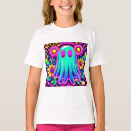 Camiseta Neon Floral Retro Ghost Halloween