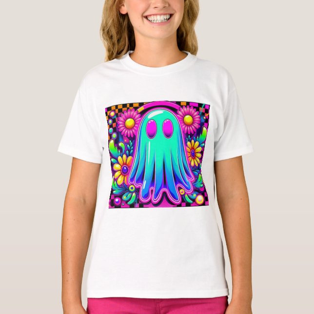 Camiseta Neon Floral Retro Ghost Halloween (Anverso)