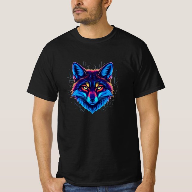 Camiseta Neon Fox Face – Vibrant Glowing Design (Anverso)