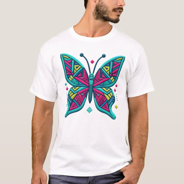 Camiseta Neon Geo Butterfly Iron Patch Art (Anverso)