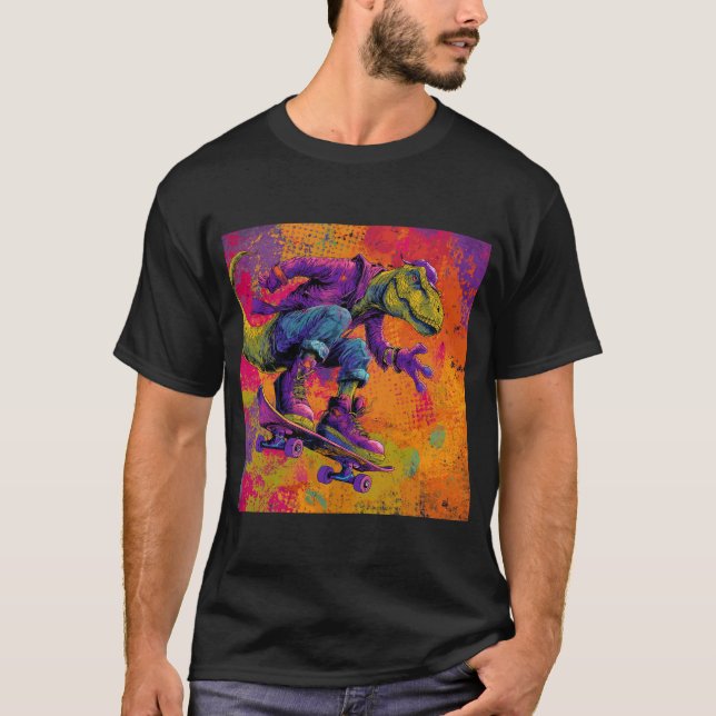 Camiseta Neon Graffiti T-Rex Skate Trick (Anverso)