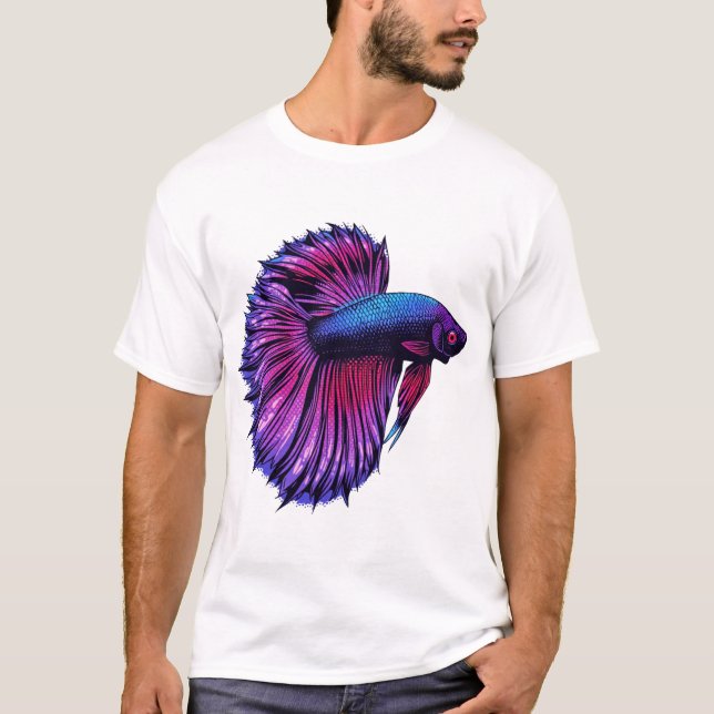 Camiseta Neon Halftone Betta Fish Design (Anverso)