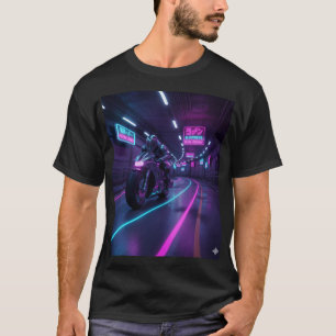 Camiseta Neon Highway Rider   Arte de Motocicleta Cyberpunk