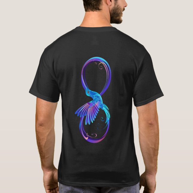 Camiseta Neon Infinity Symbol with Glowing Hummingbird (Reverso)