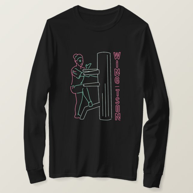 Camiseta Neon Light Rótulo - Woman Tsun Wooden Dummy (Anverso del diseño)