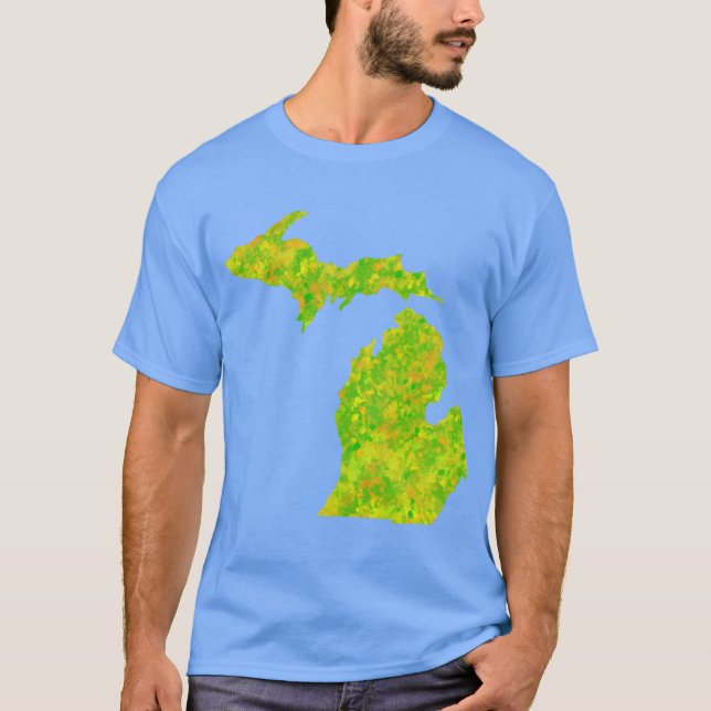 Camiseta Neon Lime Green Paint Splatter Michigan Silhouette (Anverso)
