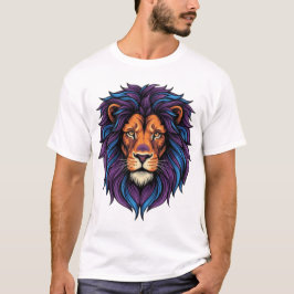 Camiseta Neon Lion Head Purple Blue Mane Fierce T-Shirt