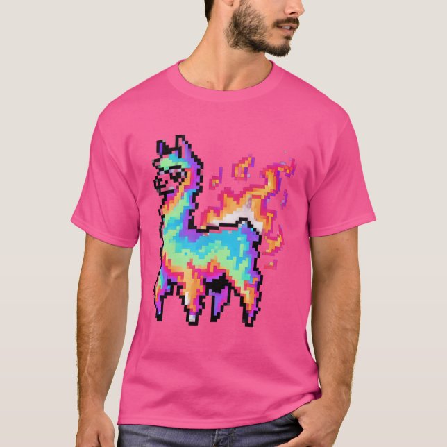 Camiseta Neon Llama Pixelada (Anverso)