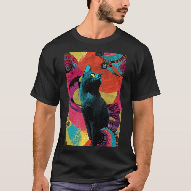 Camiseta Neon Night Cat – Psychedelic (Anverso)