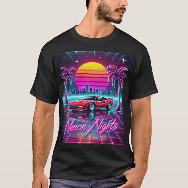 Camiseta Neon Nights Retro 80s Art Print - Cityscape (Anverso)