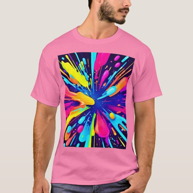 Camiseta Neon Paint Explosion on Dark Canvas (Anverso)