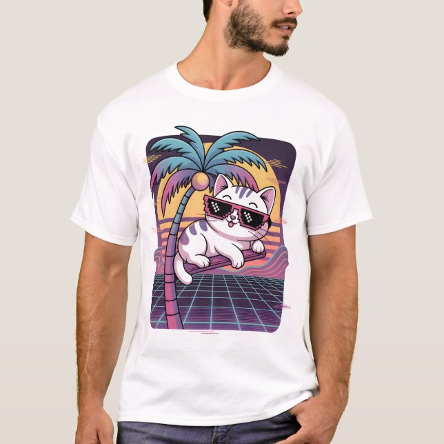 Camiseta Neon Palm Lounge Cat (Anverso)