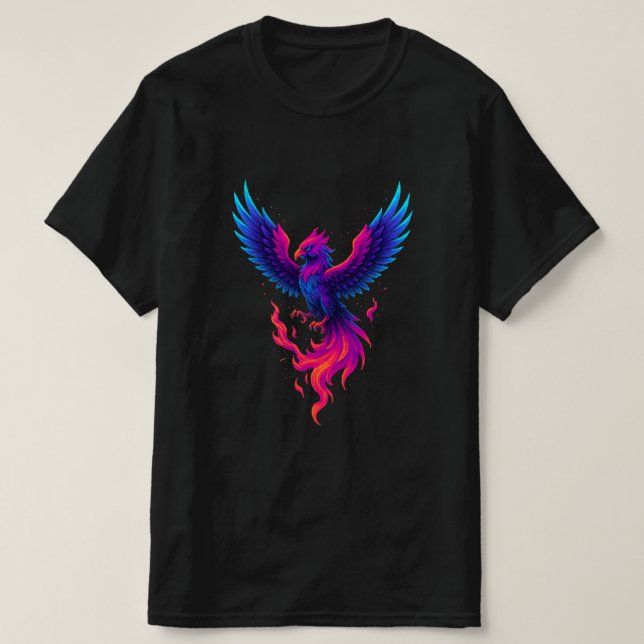 Camiseta Neon Phoenix Rebirth – Vibrant Mythical Firebird  (Diseño del anverso)
