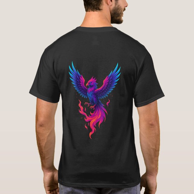 Camiseta Neon Phoenix Rebirth – Vibrant Mythical Firebird D (Reverso)