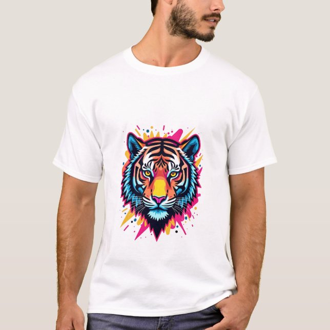 Camiseta Neon Pop-Art Tiger Design (Anverso)