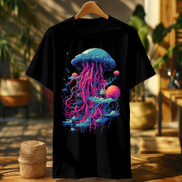 Camiseta Neon Psychedelic Jellyfish: Vibrante Rhapso Acuáti