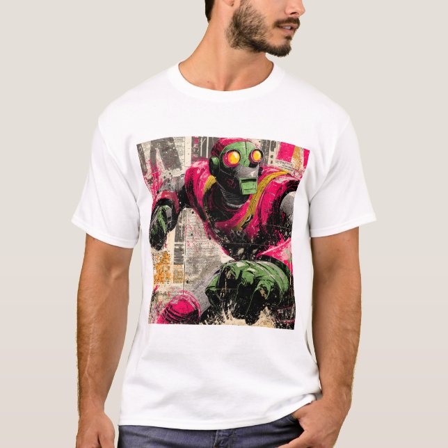 Camiseta Neon Punchbot — Graffiti Newspaper Collage Action  (Anverso)