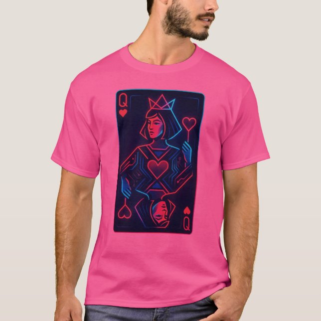 Camiseta Neon Queen of Hearts — Synthwave retro-futurista (Anverso)