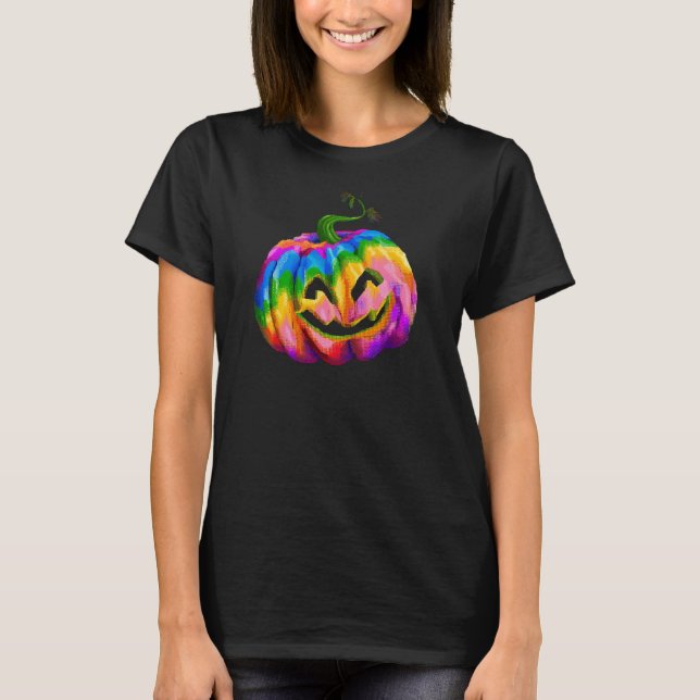 Camiseta Neon Rainbow Pumpkin Halloween T-Shirt (Anverso)