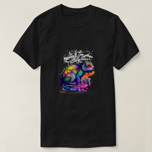 Camiseta Neon Rainbow Watercolor Chameleon Art | Psychedeli (Diseño del anverso)
