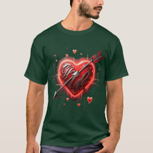 Camiseta Neon Red Heart & Silver Arrow Trendy 3D Romántico