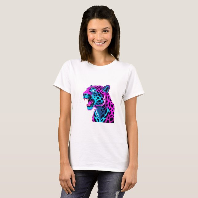 Camiseta Neon Retro Jaguar - Vibrante Synthwave 80s Animal  (Anverso completo)