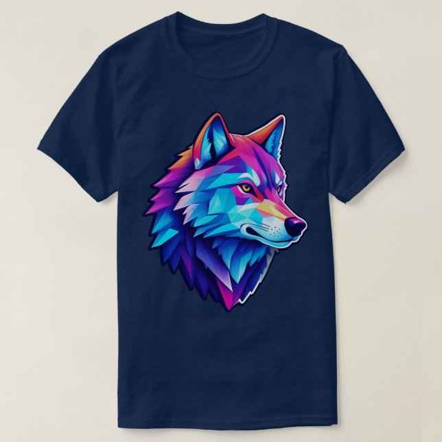 Camiseta neon retro low poly Wolf (Diseño del anverso)