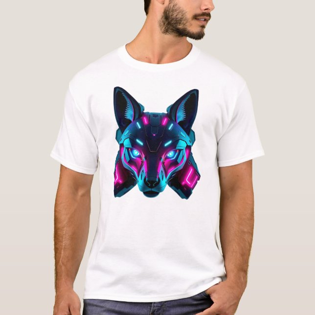 Camiseta Neon Robotic Fox Face Art (Anverso)