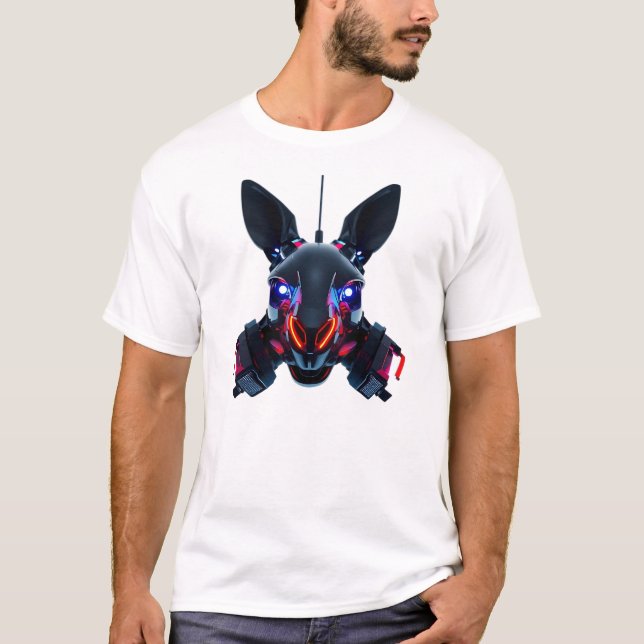 Camiseta Neon Robotic Kangaroo Face Art (Anverso)