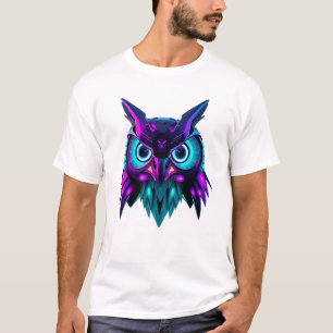 Camiseta Neon Robotic Owl Face Art