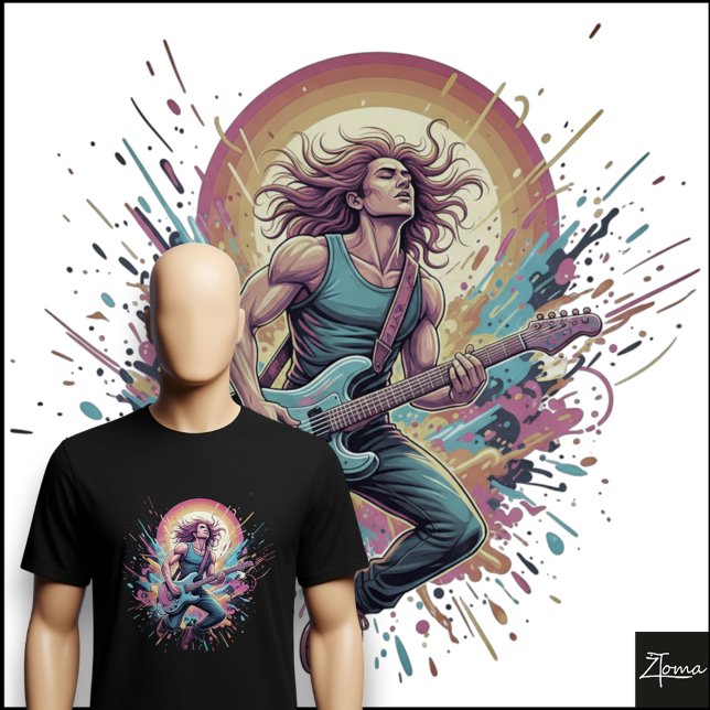 Camiseta Neon Rock Guitarist Jumping Paint Splatter (Subido por el creador)