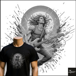 Camiseta Neon Rock Guitarist Jumping Paint Splatter